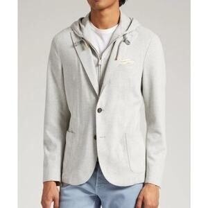 Eleventy herringbone blazer removable hooded bib gray size 54 large